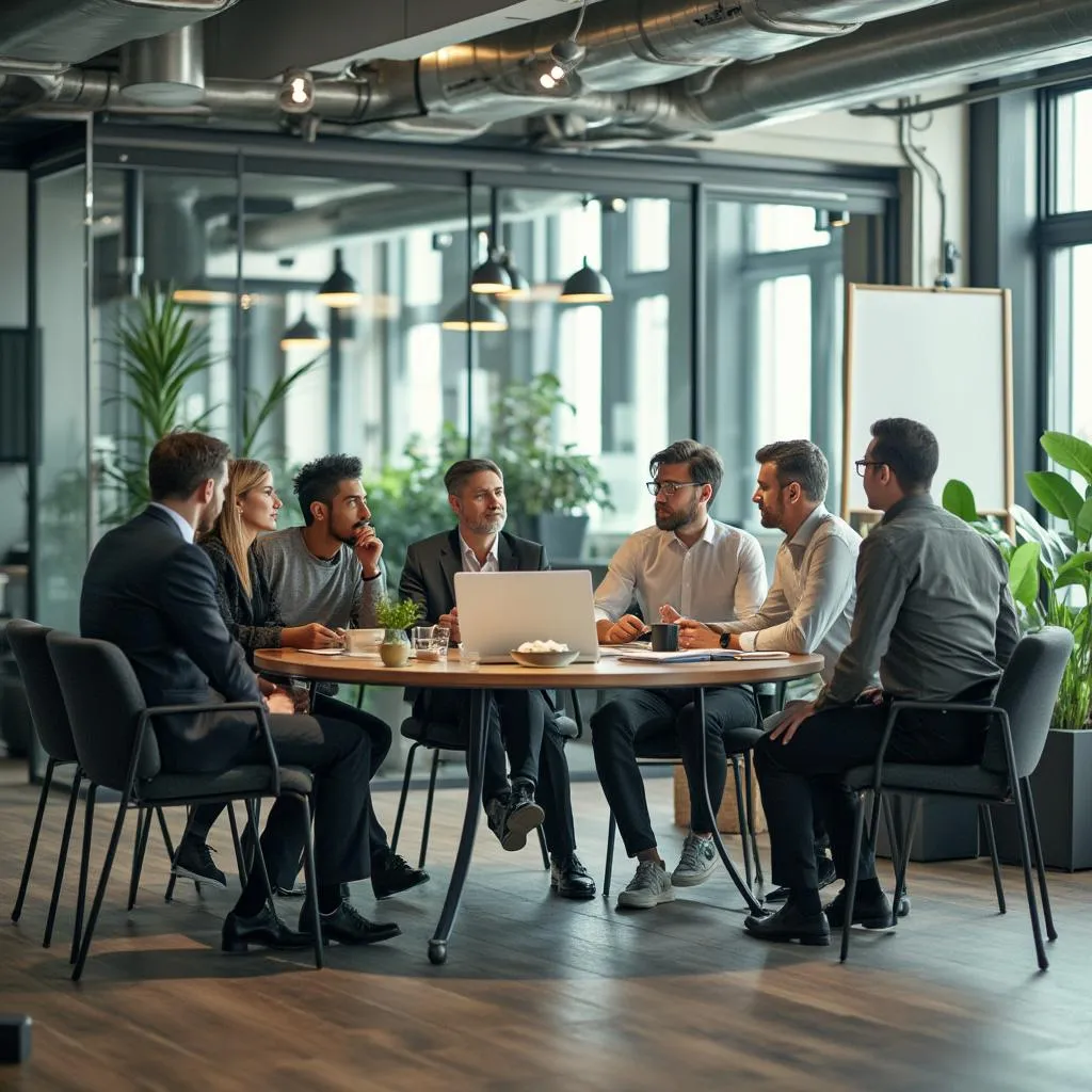 Equipo de ConsultorPro reunido en oficina moderna